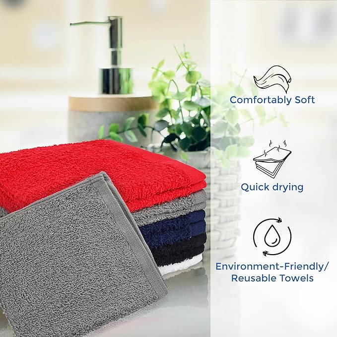 Crystal Ridge Cotton Wash Cloths 10 Pack - Washcloths for Showering, Face and Body, Soft and Highly Absorbent Multipurpose Towels for Bathroom, Kitchen, Spa and Gym - Wash Rags 12 x12 (Contemporary)