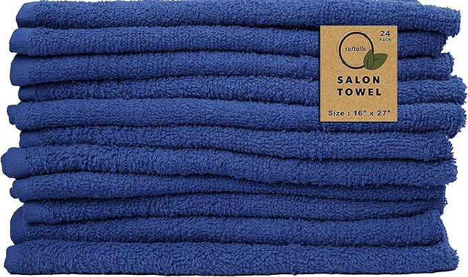Softolle Salon Towels – Pack of 24 (16"x27") 100% Cotton Ring Spun (Not Bleach Proof) Ultra Soft, Highly Absorbent Hand Towels – Bulk for Spa, Gym & Salon (Navy Blue)