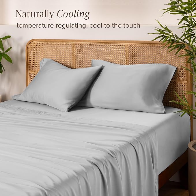 Bare Home 100% Rayon Made from Bamboo Queen Sheet Set - 4 Piece Bedding Set - Deep Pockets - Breathable - Easy Fit - Bedding Sheets & Pillowcases (Queen, Cloud Grey)