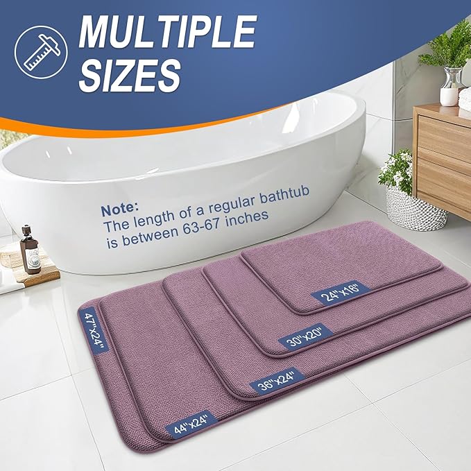 OLANLY Thick Memory Foam Bath Mat Rug 44x24, Extra Soft Absorbent Bathroom Rug, Quick Dry Bath Mats, Non-Slip, Machine Washable Carpet for Bathroom, Tub and Shower, Home Decor Accessories, Deep Plum