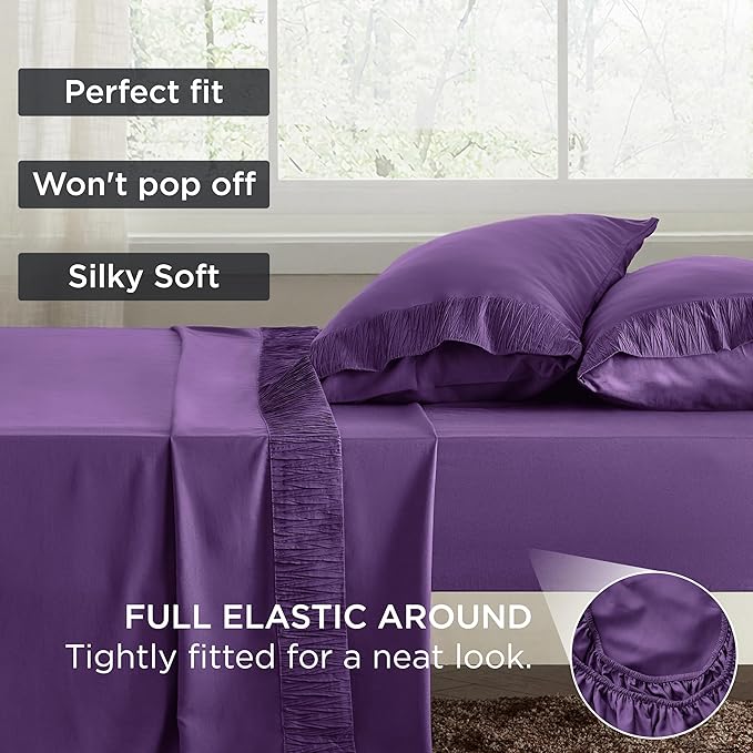 Bedsure California King Sheet Sets - 4 Pieces Soft Cal King Sheets - Breathable & Cooling - Hotel Luxury - Easy Care Polyester Microfiber Bedding for Women, Men, Purple