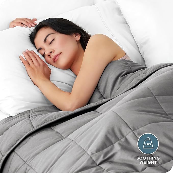Bare Home Weighted Blanket All-Natural 100% Cotton with Nontoxic Glass Beads 40"x60" 10lbs, Light Grey