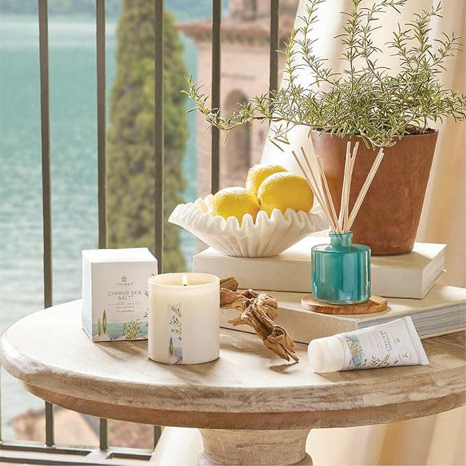 Thymes Scented Candles for a Fresh Home Fragrance - Matte White Candles - Notes of Moroccan Rosemary, Sage, Amalfi Lemon, Sea Salt Accord, Fresh Jasmine, & Sandalwood (Cyprus Sea Salt, 8 oz)