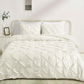 Amazon Basics Warm, Breathable Queen Size Comforter Sets, All-Season Down-Alternative 3-Piece Bedding Set, Pinch Pleat Design, Full/Queen Size, Cream