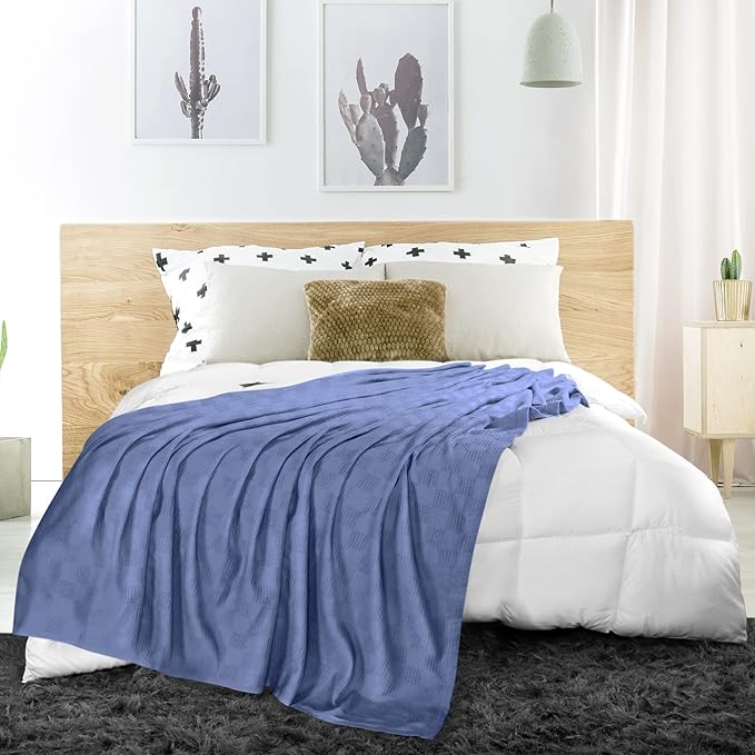 Utopia Bedding Wedgewood 100% Cotton Blanket [Twin Size - 90x72 Inch] 350GSM Lightweight, Soft and Breathable Thermal Blanket for All Seasons