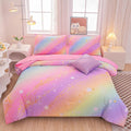Rainbow Bedding Set Twin Size – 6-Piece Reversible Girls Comforter with Deep-Pocket Sheet, Gradient Galaxy Design, Whole-Piece Filling, Machine Washable Bed-in-a-Bag for Kids Room Makeover & Gifts