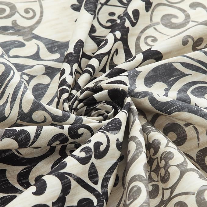 Fabric Shower Curtain 78 Inches Long, Black and Beige Boho Medallion Print Shower Curtains for Bathroom, 72" W x 78" H