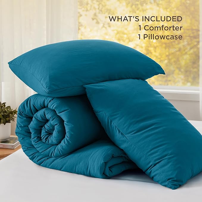 Bedsure Twin/Twin XL Comforter Set, Teal Soft Prewashed Bedding for All Seasons, 2 Pieces GentleSoft™ Warm Down Alternative Bed Set, 1 Lightweight Comforter (68"x88") and 1 Pillowcase (20"x26")