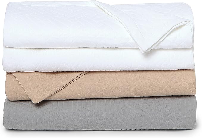 Threadmill Luxury Cotton Blankets for King Size Bed | All-Season Cozy 100% Cotton King Size Blanket | Aster Jacquard Soft & Lightweight Coverlet fits California King, 104x92 | White