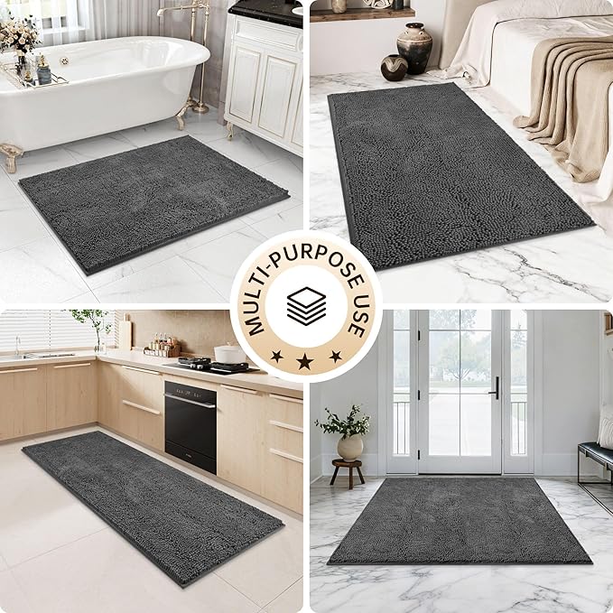 Amyracel Bathroom Rug Mat 30x48, Thick Soft Quick Dry Absorbent Chenille Bath Rug, Rubber Back Non Slip Machine Washable Bath Mat for Bathroom Shower Tub Floor