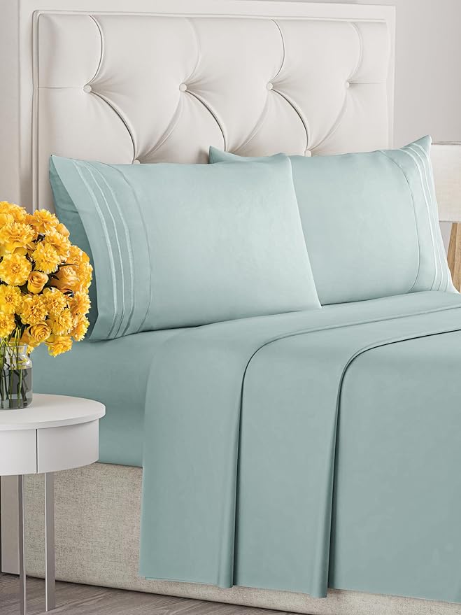 Cal King Size 4 Piece Sheet Set - Extra Soft, Breathable & Cooling - Hotel Luxury Durable Bed Sheets for Women & Men - Deep Pockets, Easy-Fit & Wrinkle-Free - Light Teal Oeko-Tex