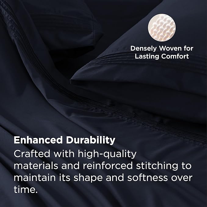 Bedsure Twin XL Sheets Dorm Bedding, GentleSoft Breathable Extra Long Twin Sheets & Pillowcases, Moisture Wicking Cooling, Deep Pocket Fits Mattress Up to 21 Inches Thick, Navy