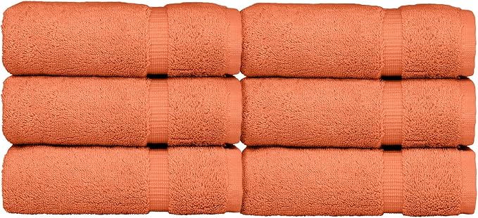 Luxury Hotel & Spa Towel Turkish Cotton Washcloths - Coral - Dobby Border - Set of 6