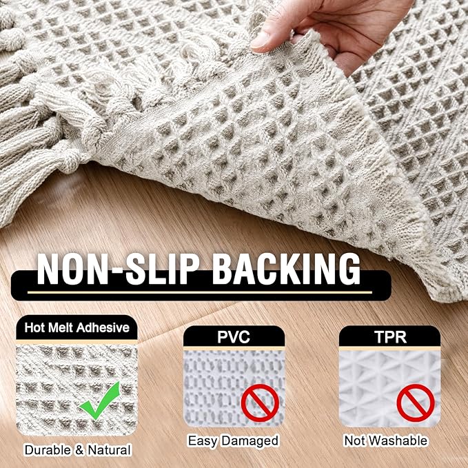 H.VERSAILTEX Waffle Bath Runner Rug Long Bath Mat Super Absorbent Boho Bath Rugs Non Slip Bath Runner for Bathroom Floor Machine Washable Dry Fast Bathroom Rugs with Tassels, 24" x 72", Ivory White