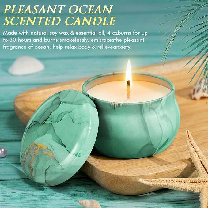 Birthday Gifts for Women Self Care Get Well Soon Gifts, Ocean Relaxing Spa Gifts Box Care Package Basket w/ Luxury Flannel Blanket 40 oz Tumbler, Christmas Gifts Set for Mom Her Wife Girlfriend Sister