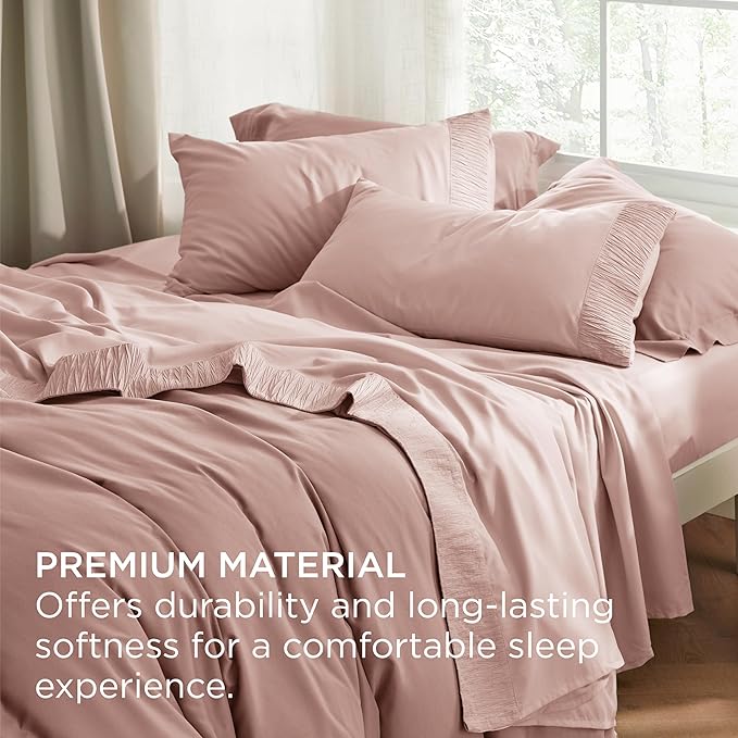 Bedsure California King Sheet Sets - 4 Pieces Soft Cal King Sheets - Breathable & Cooling - Hotel Luxury - Easy Care Polyester Microfiber Bedding for Women, Men, Dusty Pink