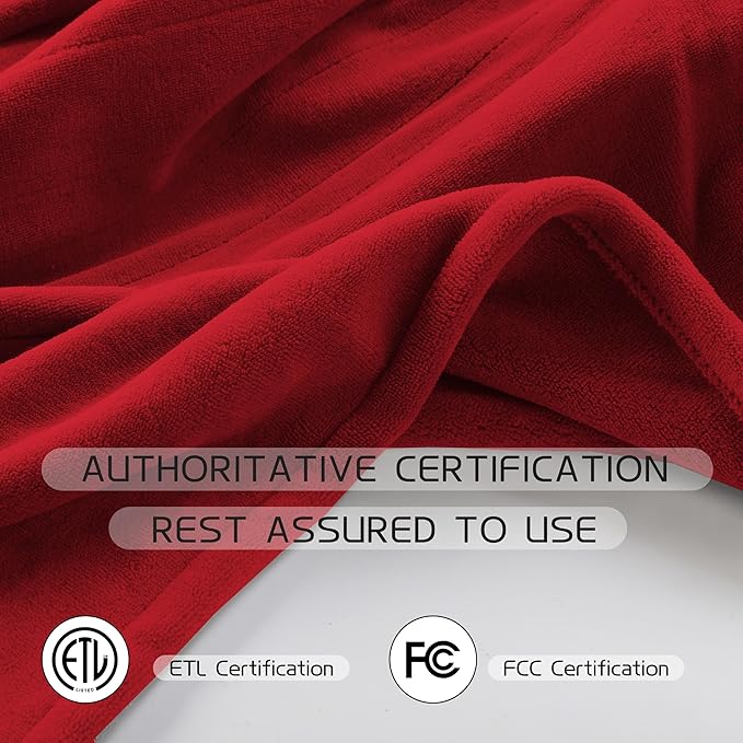 Heated Electric Blanket 62"x84" Twin Size, Soft Coral Fleece Blanket with 4 Heating Levels & 10 Hours Auto-Off, Fast Heating, Warm Cozy, Machine Washable for Home & Office - Red