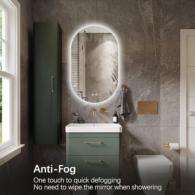 Niccy Oval LED Bathroom Vanity Mirror, 36x22inch Frameless Backlit Mirror with Light, Smart Anti-Fog Waterproof Mirror with Memory Function Dimmable Lighted Mirror