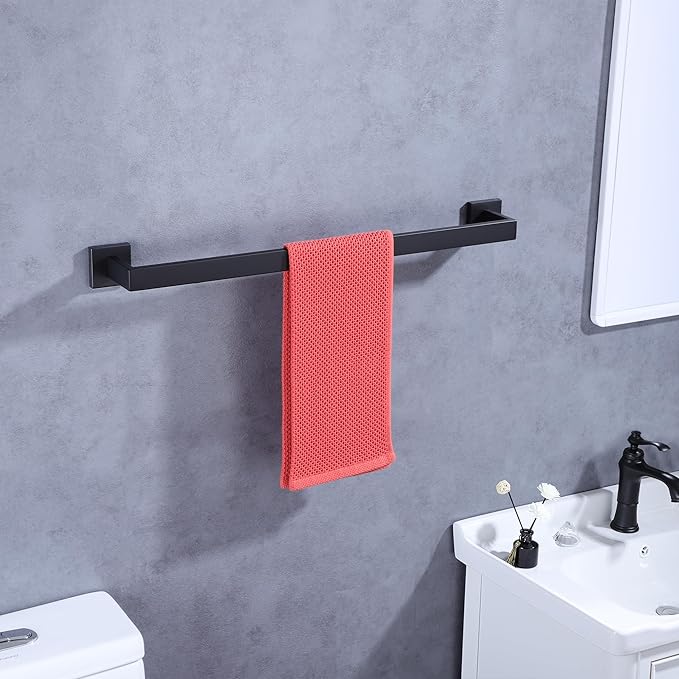 LANC 2 Pack Bathroom Towel Bars, Matte Black 20-Inch Bathroom Square Towel Racks Kitchen Hand Towel Holders Total-22 Stainless Steel Wall Mount Towel Hanger Rods,A8804-5MB