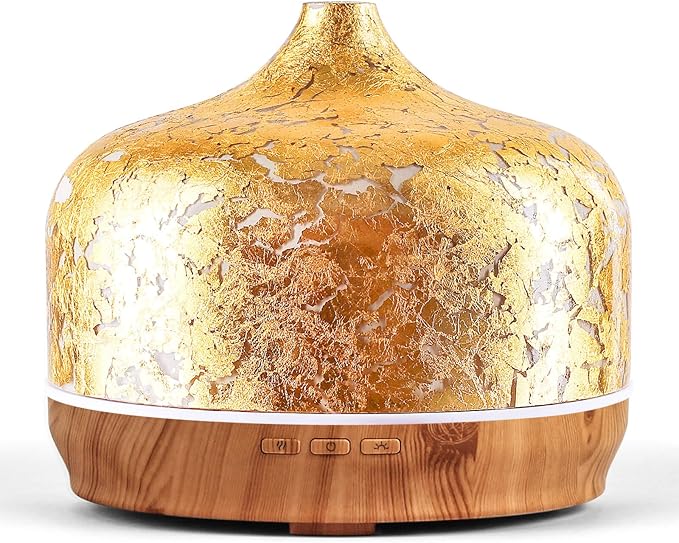 Porseme 500ml Essential Oil Diffuser Gold Plated Glass Aromatherapy Ultrasonic Humidifier - Auto Shut-Off, BPA Free for Home Hotel Yoga SPA Gift