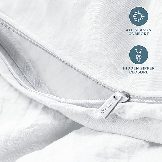 Bare Home Microfiber Duvet Cover Set - Ultra Soft Washed Microfiber - Full Size - Linen-Like Look - Easy Care - Breathable Fabric - Our Softest Duvet Cover Set (Full, White)