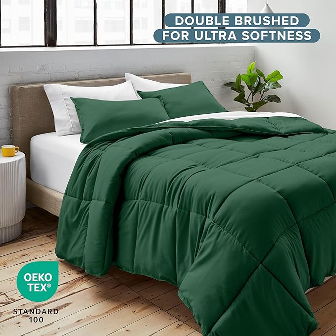 Bare Home Comforter Set - Twin/Twin Extra Long Size - Ultra-Soft - Goose Down Alternative - Premium 1800 Series - All Season Warmth (Twin/Twin XL, Forest Green)