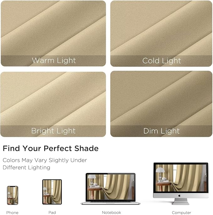 CUCRAF Beige Blackout Curtains 108 inch Length 2 Panels Set, Rod Pocket Room Darkening Drapes for Bedroom Living Room, Insulated Thermal Light Blocking Window Curtain (W52 x L108 Inch)