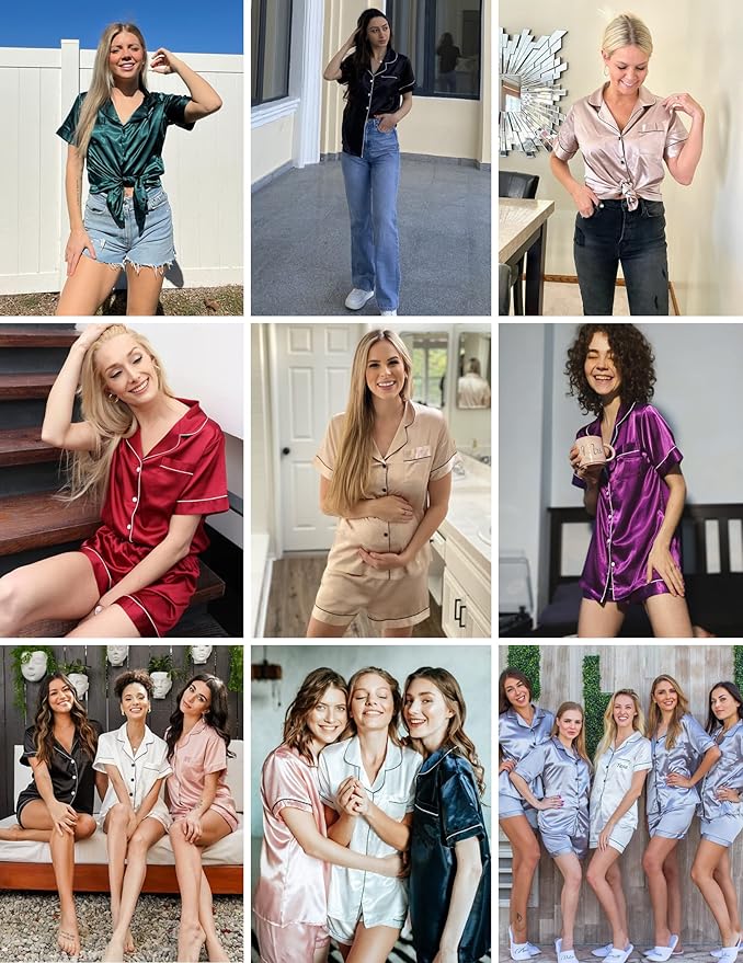 Ekouaer Pajamas for Women Set Silk Satin Pjs Shorts Sleepwear 2 Piece Loungewear S-XXL