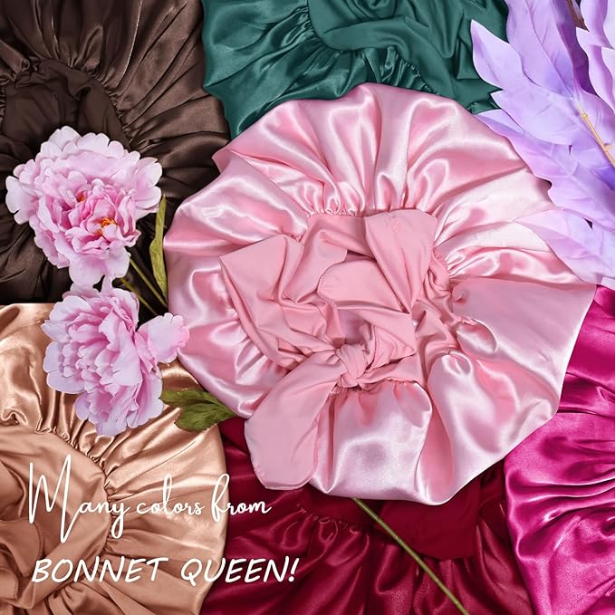 BONNET QUEEN Silk Bonnet Satin Bonnet Hair Bonnet Silk Hair Wrap for Sleeping Night Cap Sleep Bonnet for Women Girls Grey Rose Gold