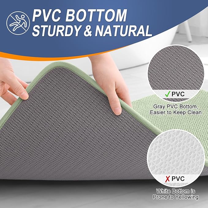 OLANLY Thick Memory Foam Bath Mat Rug 59x24, Extra Soft Absorbent Bathroom Rug, Quick Dry Bath Mats, Non-Slip, Machine Washable Carpet for Bathroom, Tub and Shower, Home Decor Accessories, Sage Green