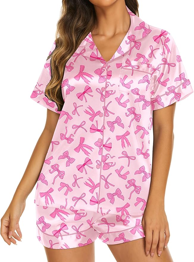 Ekouaer Pajamas for Women Set Silk Satin Pjs Shorts Sleepwear 2 Piece Loungewear S-XXL