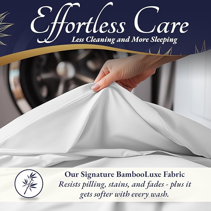 DECOLURE 100% Viscose Derived from Bamboo Sheets Full Size 4pcs - Ultra Soft & Luxuriously Cooling, 17" Deep Pocket, Double Stitching, Perfect for Hot Sleepers - Full Bed Sheets (White)