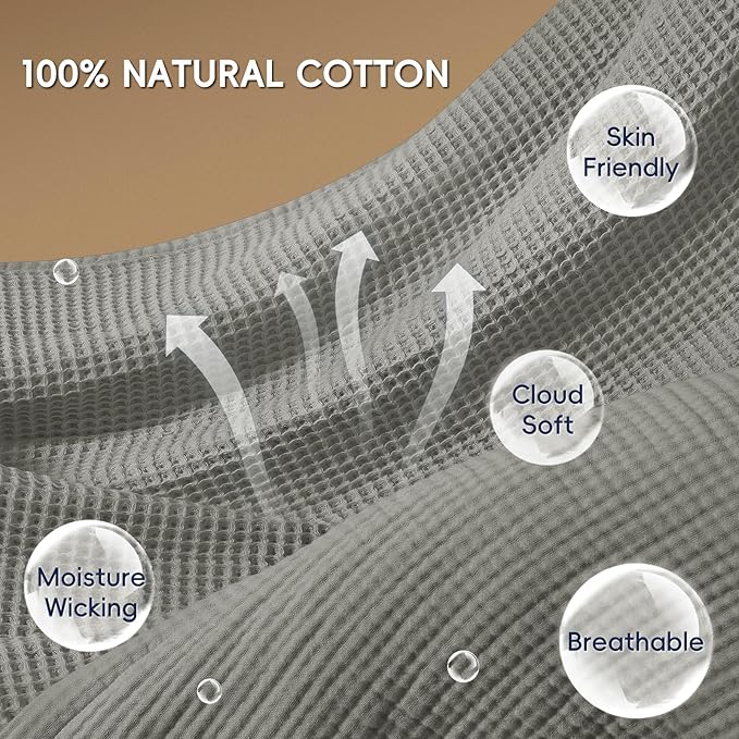PHF 100% Cotton Waffle & Muslin Blanket Twin Size, Soft Breathable Luxury 400GSM Versatile Reversible Bedding for Bed, Great for Layering in Cold Weather, Home Decor Gift, 66" x 90", Frosted Grey
