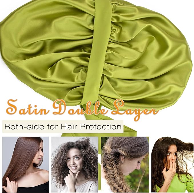 Silk Bonnet for Sleeping Women Satin Bonnet Double Layer Night Sleep Cap with Elastic Tie Band for Curly Natural Hair