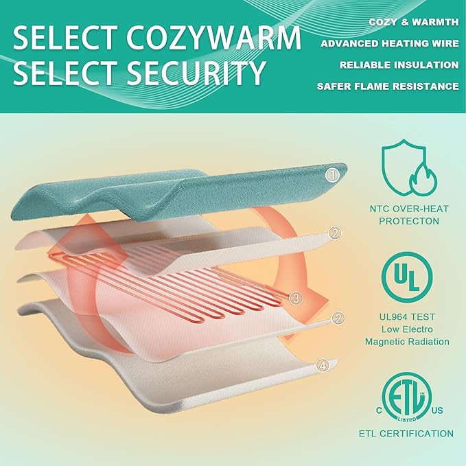 Electric Blanket, Heated Blanket with 6 Heat Levels & 10 Hours Auto Off, Soft Checked Flannel Fast Heating Blanket with ETL & FCC Certification (Green, 90"X100")