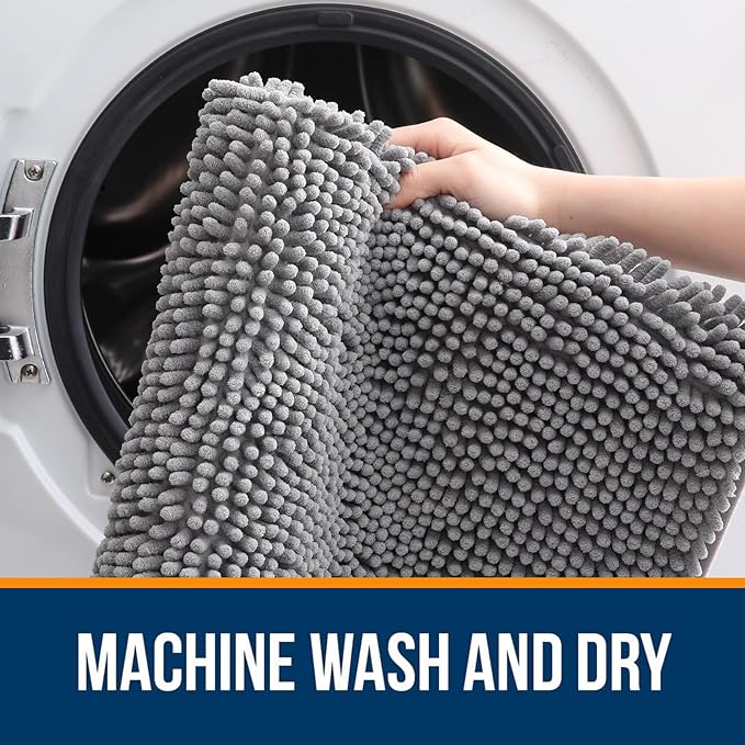 OLANLY Bathroom Rugs 59x35, Extra Soft Absorbent Chenille Bath Rugs, Rubber Backing Quick Dry, Machine Washable Bath Mats for Bathroom Floor, Tub and Shower, Home Decor Accessories, Grey