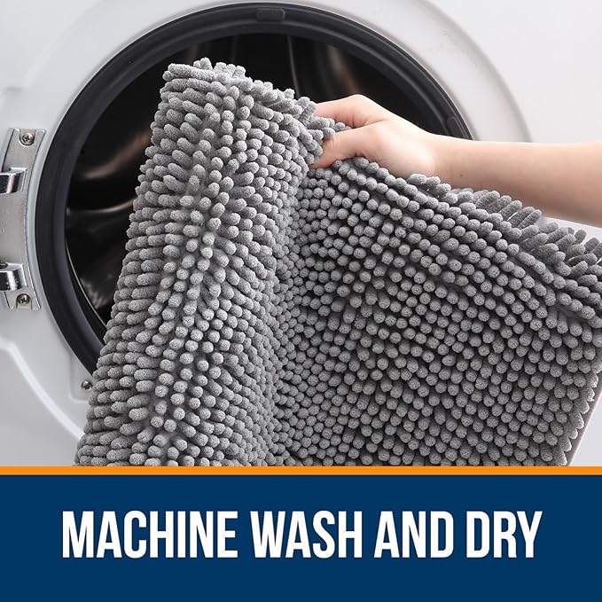 OLANLY Bathroom Rugs 47x17, Extra Soft Absorbent Chenille Bath Rugs, Rubber Backing Quick Dry, Machine Washable Bath Mats for Bathroom Floor, Tub and Shower, Home Decor Accessories, Grey