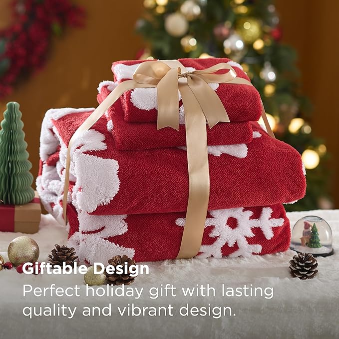 Bedsure Fluffy Christmas Duvet Cover Set - Ultra Soft Plush Shaggy Comforter Cover King Size, Warm Flannel Fleece Bed Sets for Winter, 3 Pieces, Ginger Candy Bell Pattern, Red