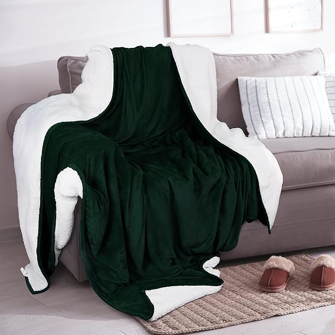 Utopia Bedding Sherpa Blanket Throw Size (Forest Green, 50x60 Inches) - Soft Lightweight Plush Fleece Reversible Blanket for Bed, Sofa, Couch, Camping and Travel