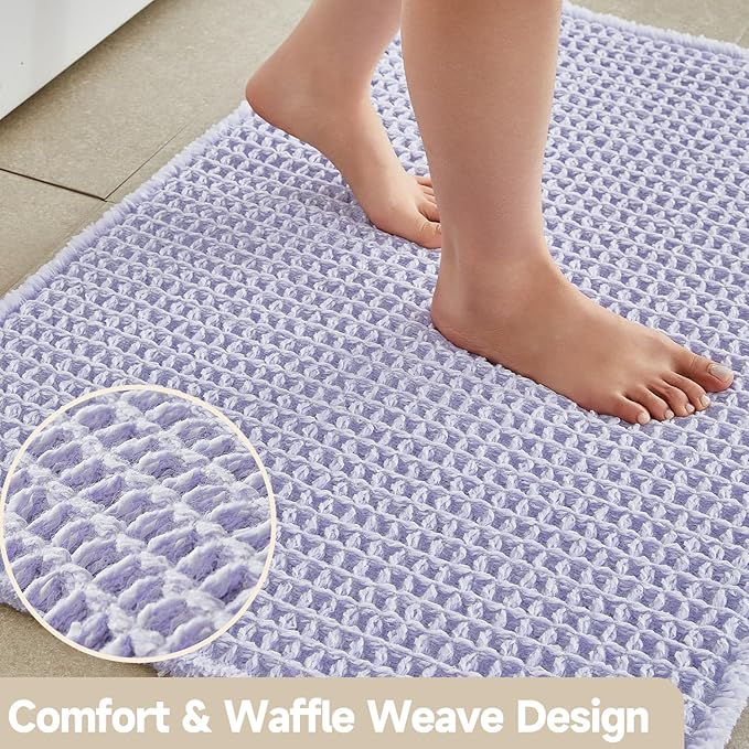 Waffle Runner Rug Bathroom, Boho Bathroom Rugs Non Slip Washable Long Super Absorbent Quick Dry Cute Bath Mat Farmhouse Bath Mat, 60''x24'' Lavender Cream