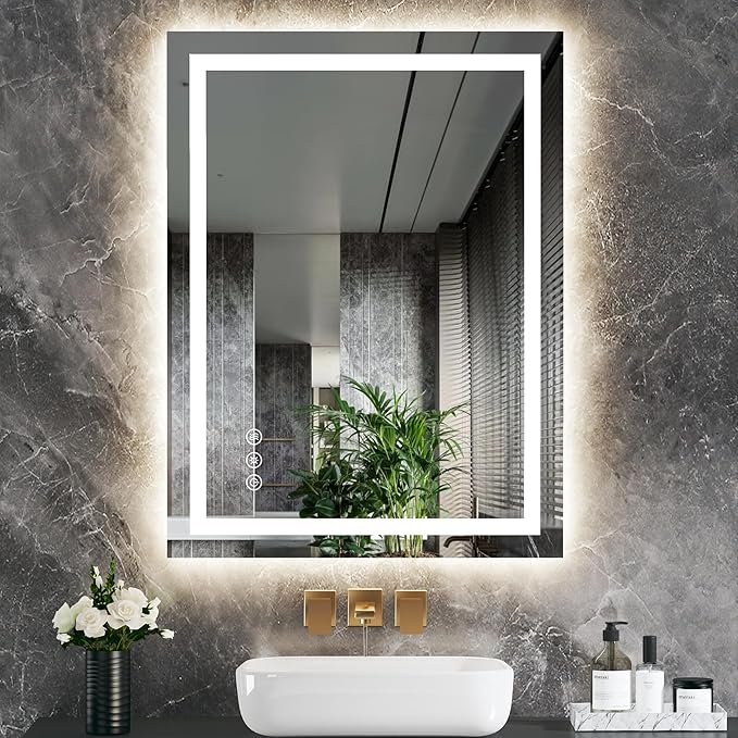 LED Bathroom Mirror with Backlit & Front Light, 40"x32" Anti-Fog, Memory Function, Dimmable Color & Brightness,CRI90+, IP54 Waterproof, Horizontal/Vertical, Wall Mounted
