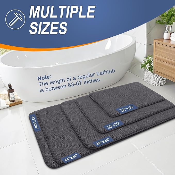 OLANLY Thick Memory Foam Bath Mat Rug 47x20, Extra Soft Absorbent Bathroom Rug, Quick Dry Bath Mats, Non-Slip, Machine Washable Carpet for Bathroom, Tub and Shower, Home Decor Accessories, Dark Grey