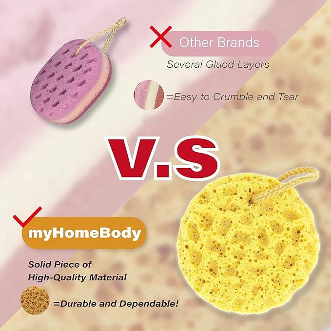 myHomeBody Bath Sponge, Foam Loofah, Body Scrubber for Bathing, Exfoliating Shower Pouf for Shower - Large Size, Lots of Lather, Round, 3 Pack