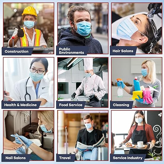 2000 Pcs Blue Disposable Face Masks | Bulk 3 Ply Facemask Pack - Soft Breathable Latex Free Non-Woven Dust Mask with Flexible Nose Bridge & Stretchy Ear Loops (40 Packs x 50)