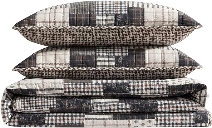 Eddie Bauer - Queen Quilt Set, Naturally Soft Cotton Bedding w/a Lightweight Feel for All-Year Comfort, Reversible w/Matching Pillowcases, 3 Piece Bed Set (Antique Brown)