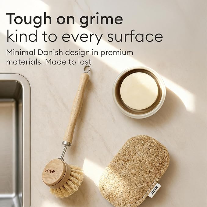 Vove Washing Up Sponges, Pack of 8 - Loofah & Cellulose Sponge with Cotton, Natural Eco-Friendly Kitchen Sponges & Scourers for Household Cleaning, FSC-Certified Packaging