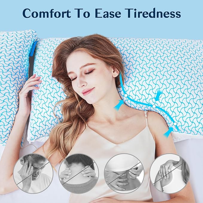 Shredded Memory Foam Pillows Queen Size Set of 2, Adjustable Memory Foam Pillows 2 Pack, Cooling Bed Pillow for Side Back and Stomach Sleepers for Neck and Shoulder Pain relief Cool Pillow