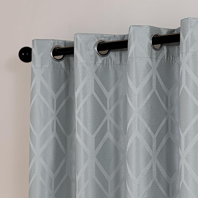 Amazon Basics Jacquard 2-Piece 100% Blackout Curtains, Living Room and Bedroom Drapes, Thermal Insulated Window Treatment, 52"x63", Light Grey