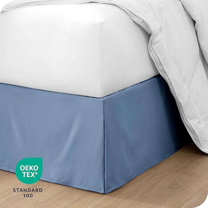 Bare Home Twin XL Bed Skirt - 15-Inch Tailored Drop Easy Fit - Bed Skirt for Twin Extra Long Beds - Center & Corner Pleats (Twin XL, Coronet Blue)