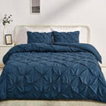 Amazon Basics Soft, Lightweight King Size Comforter Sets, All-Season Down-Alternative 3-Piece Bedding Set, Pinch Pleat Design, Navy Blue